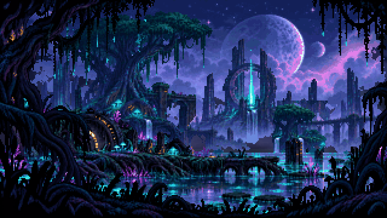 Five Worlds pixel art preview
